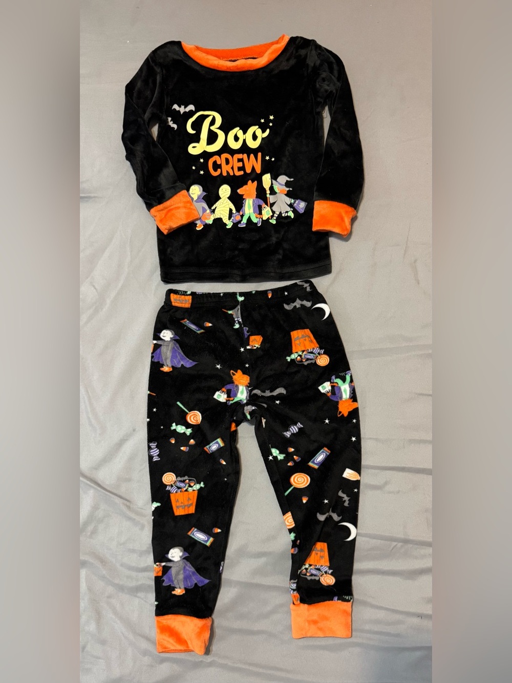 Boo Crew Kids Halloween Pajama Set - Black & Orange Soft 2T